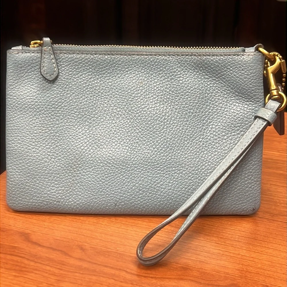 Rare COACH Floral Embroidery Wristlet/ Azure (Blue) - Picture 6 of 8